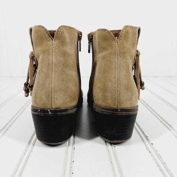 White Mountain Havana Taupe Tan Suede Leather Side Fringe Ankle Boots E990 - Picture 6 of 12